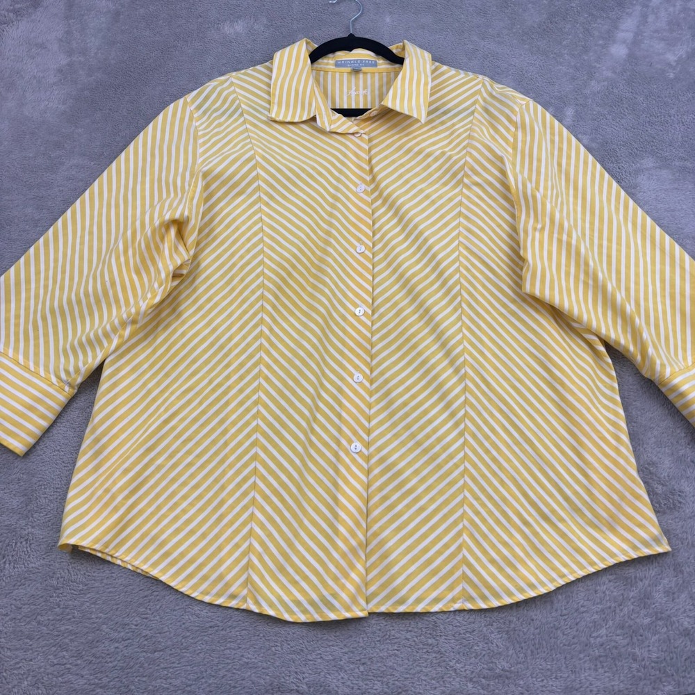 Foxcroft Womens Chevron Striped Wrinkle Free Shape Fit Button Up‎ Top 24W Yellow